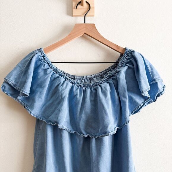 Zara Woman Premium Denim Off The Should Ruffle Dress Size S - Picture 4 of 7